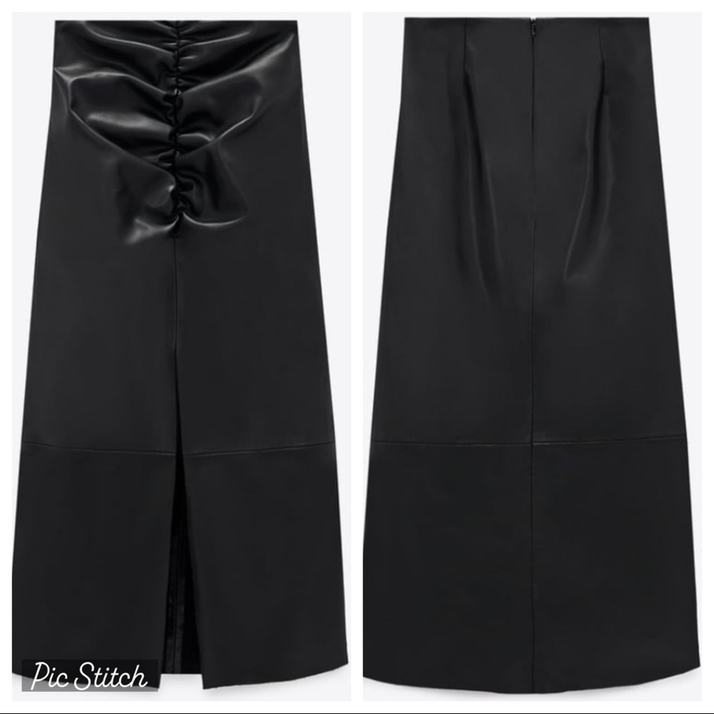 ZARA | Faux Leather Midi Skirt